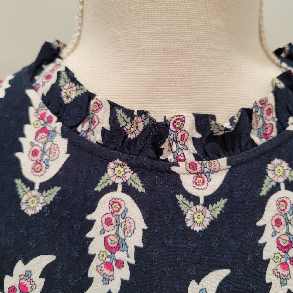 Loft size Large long sleeve navy blue pink paisley flower ladies blouse. - Picture 5 of 14
